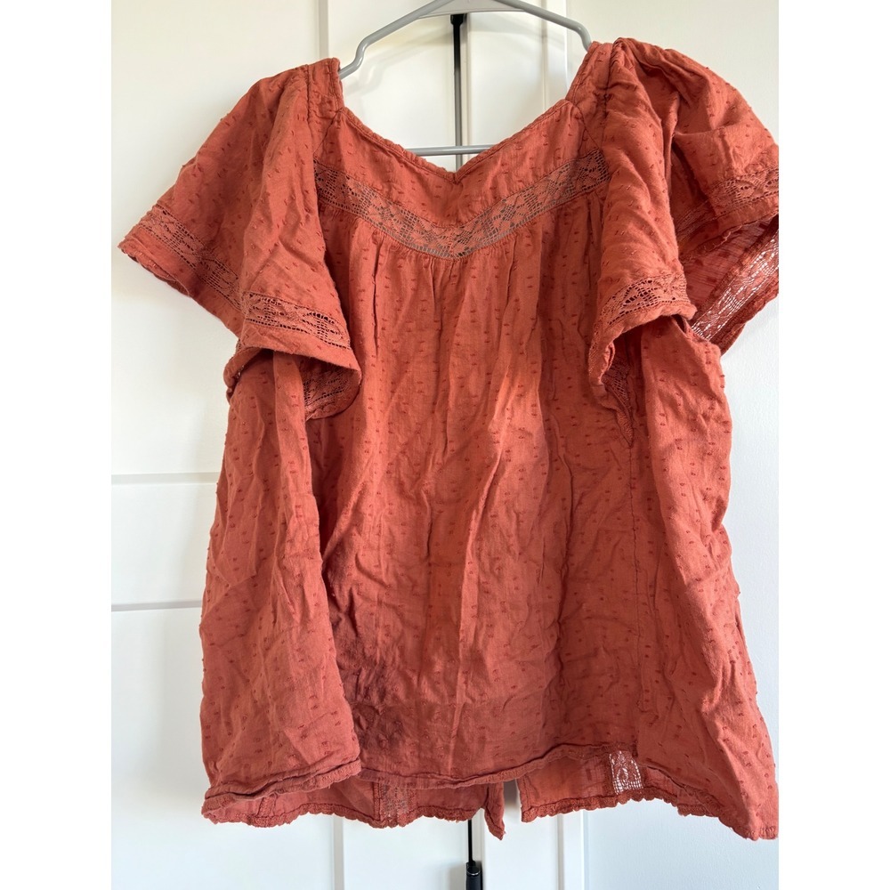 Old Navy Top Womens L Lace Flutter Sleeve Button Front Blouse Casual - Picture 4 of 5